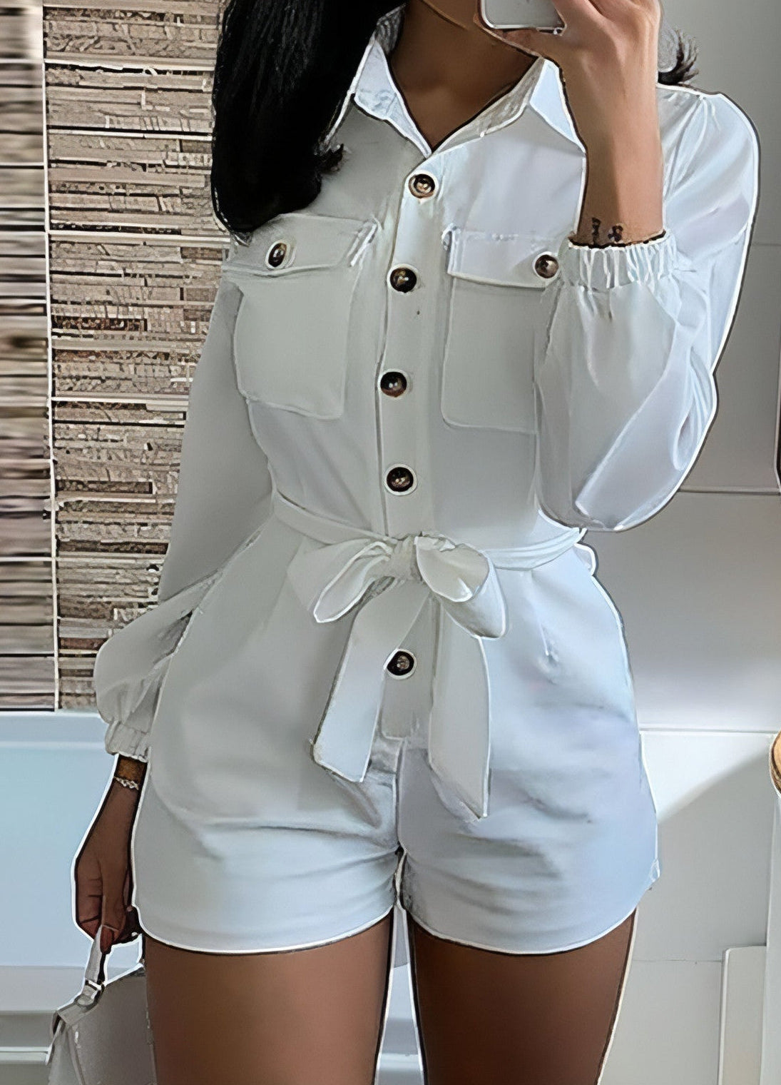 Button-Front Short Romper – Tie Waist Playsuit