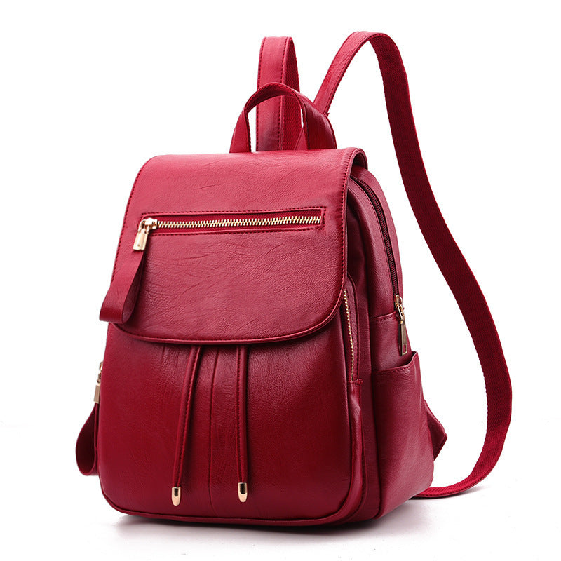Women's Soft Leather Backpack — Gold Zip Detail