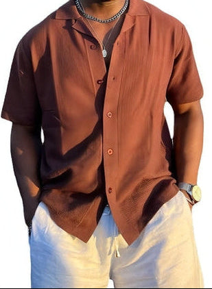Knit Short-Sleeve Button Shirt – Relaxed Open Collar