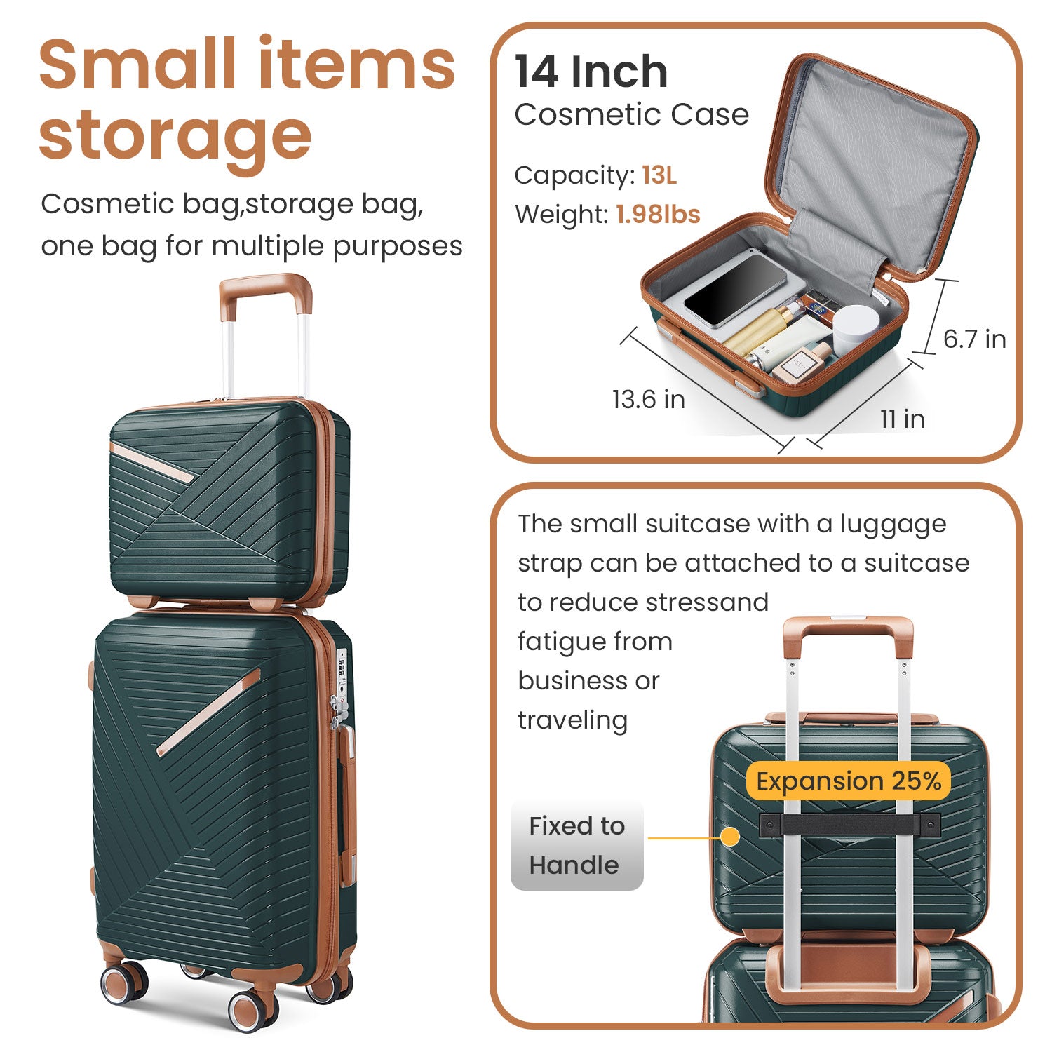 4-Piece PP Hard Shell Luggage Set with TSA Lock