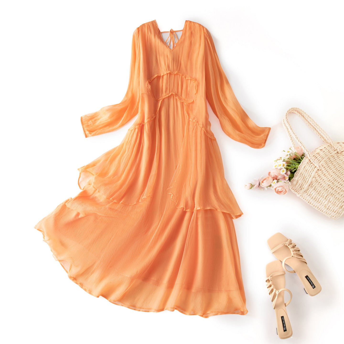 Women's Silk Tiered Ruffle Maxi Dress