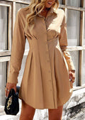 Solid Color Belted Shirt Dress
