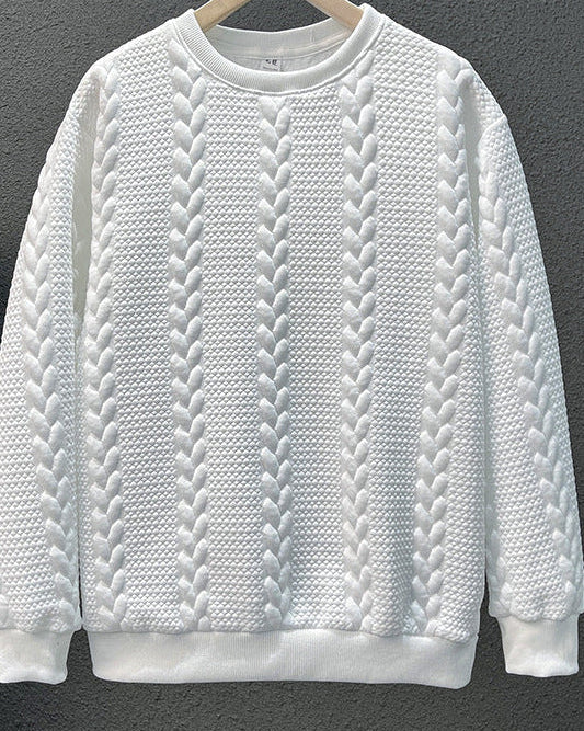Men's Textured Cable Knit Sweatshirt – Crew Neck Pullover
