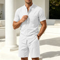 Men's Linen-Look Mandarin Collar Shirt & Shorts Set