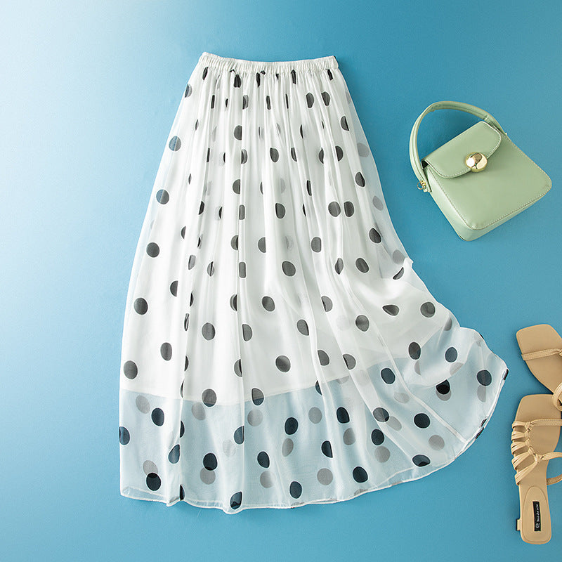 Polka Dot Chiffon Flowy Skirt