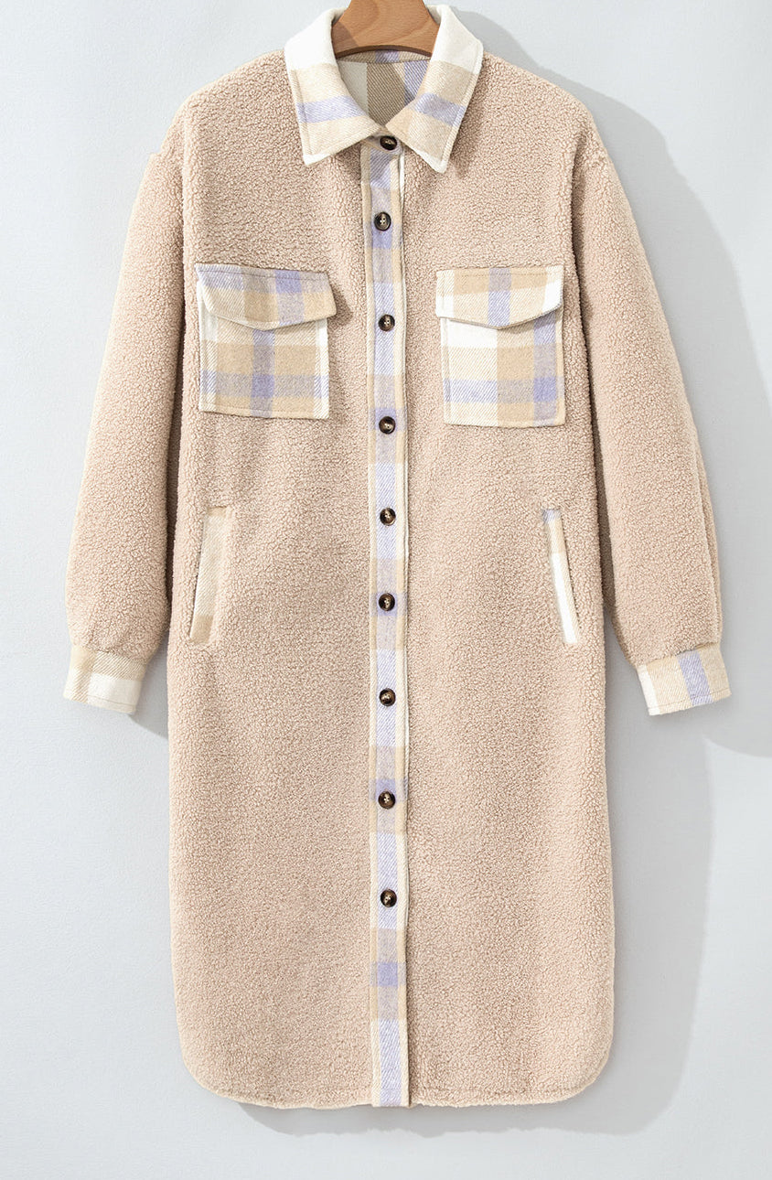Plaid Patchwork Sherpa Long Coat