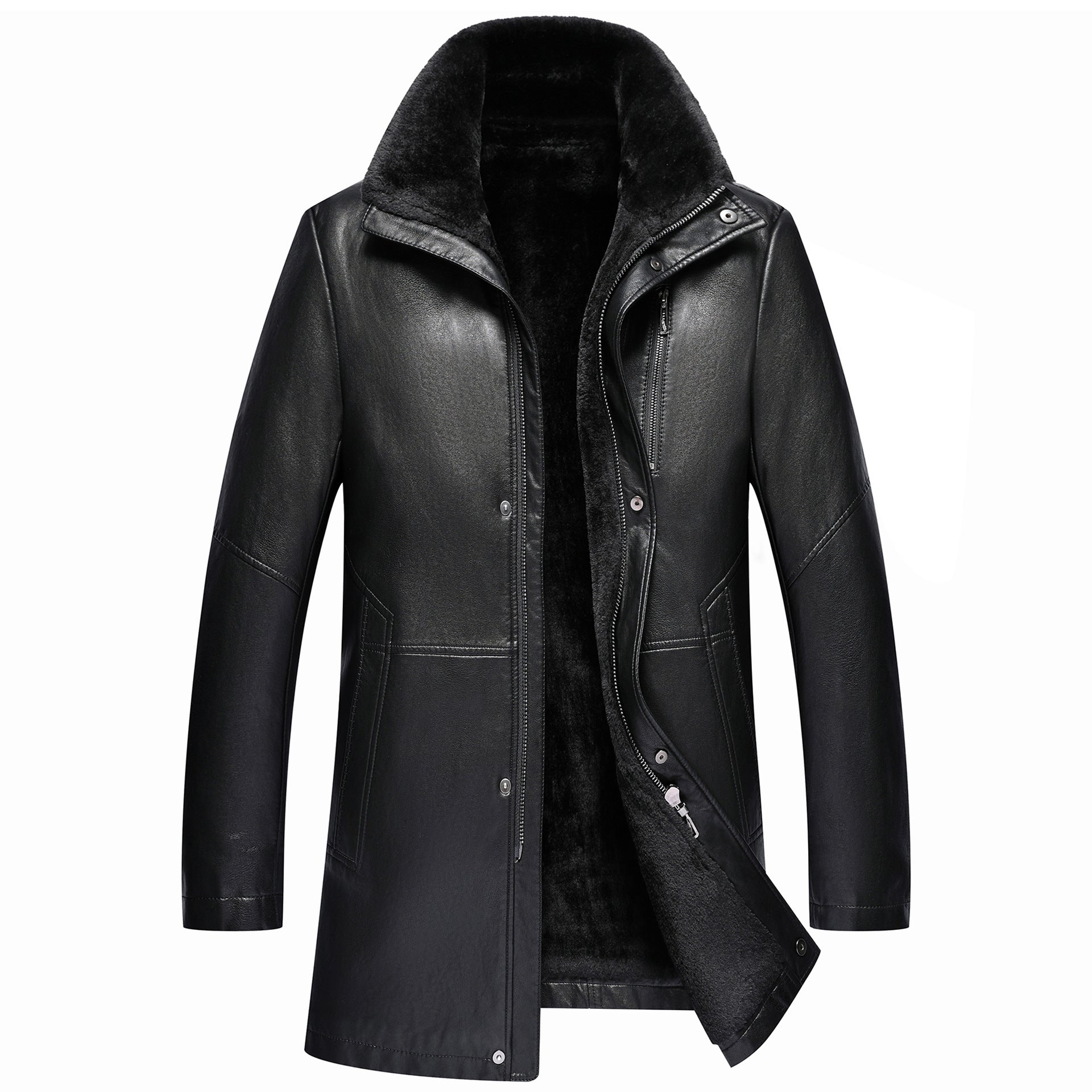 Real Leather Fleece-Lined Winter Jacket