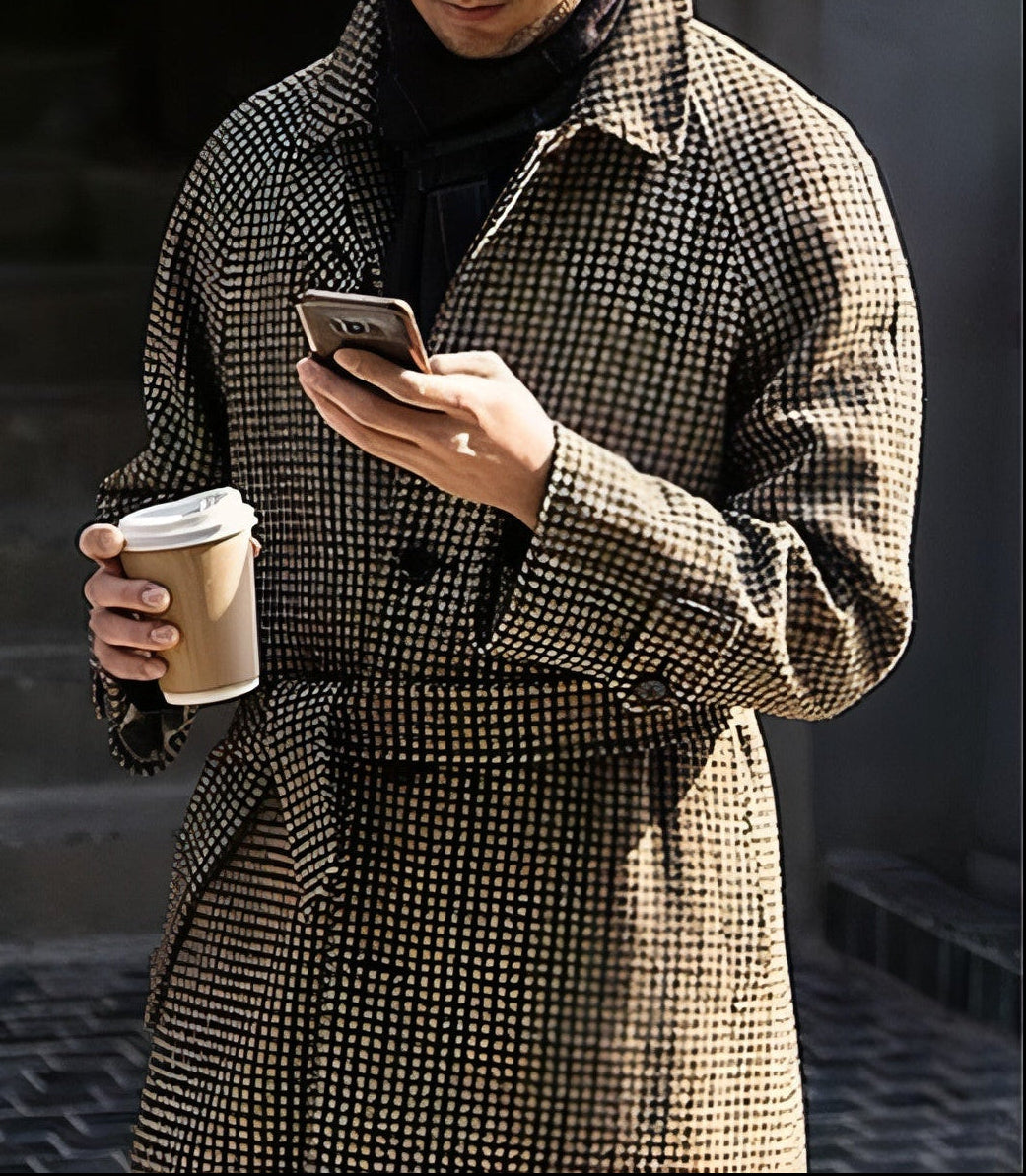 Vintage Houndstooth Woolen Trench Coat