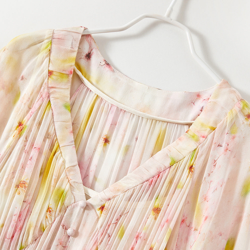 Romantic Floral Silk Midi Dress