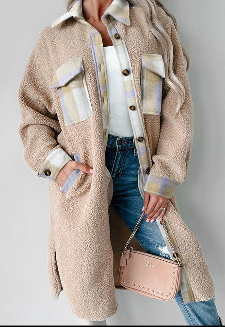 Plaid Patchwork Sherpa Long Coat