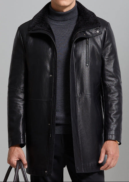 Real Leather Fleece-Lined Winter Jacket