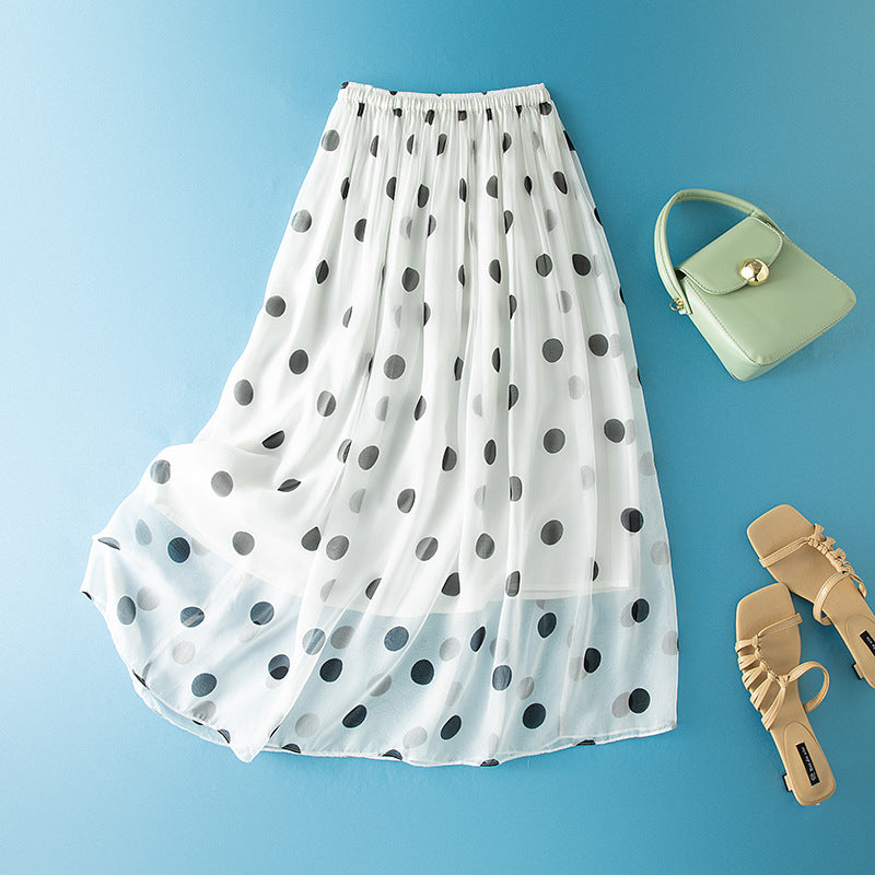 Polka Dot Chiffon Flowy Skirt