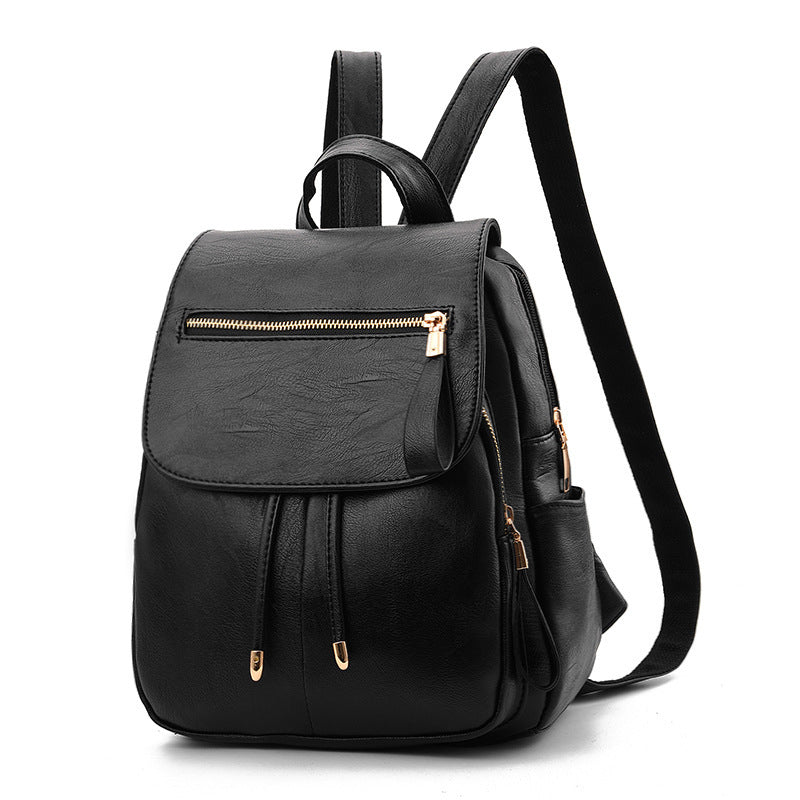 Women's Soft Leather Backpack — Gold Zip Detail