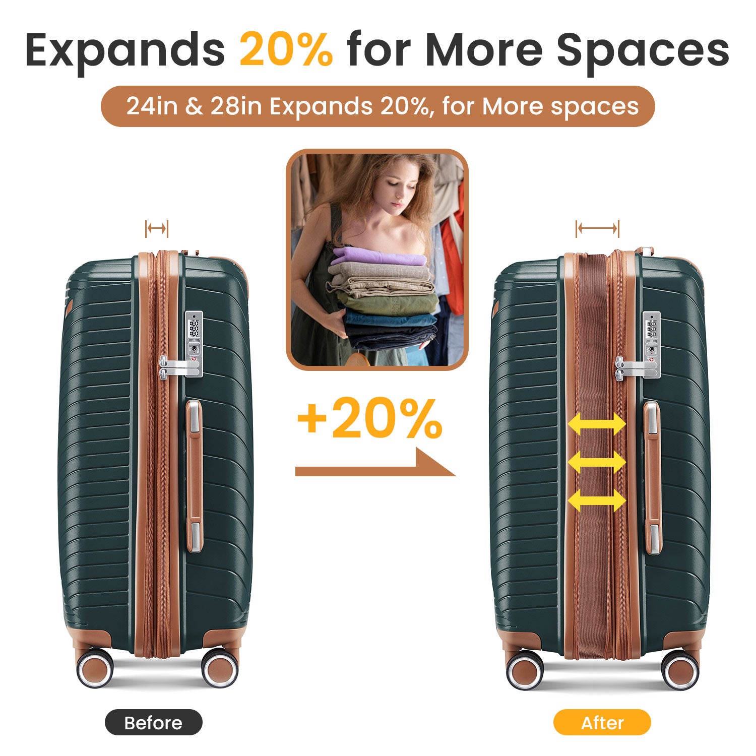 4-Piece PP Hard Shell Luggage Set with TSA Lock