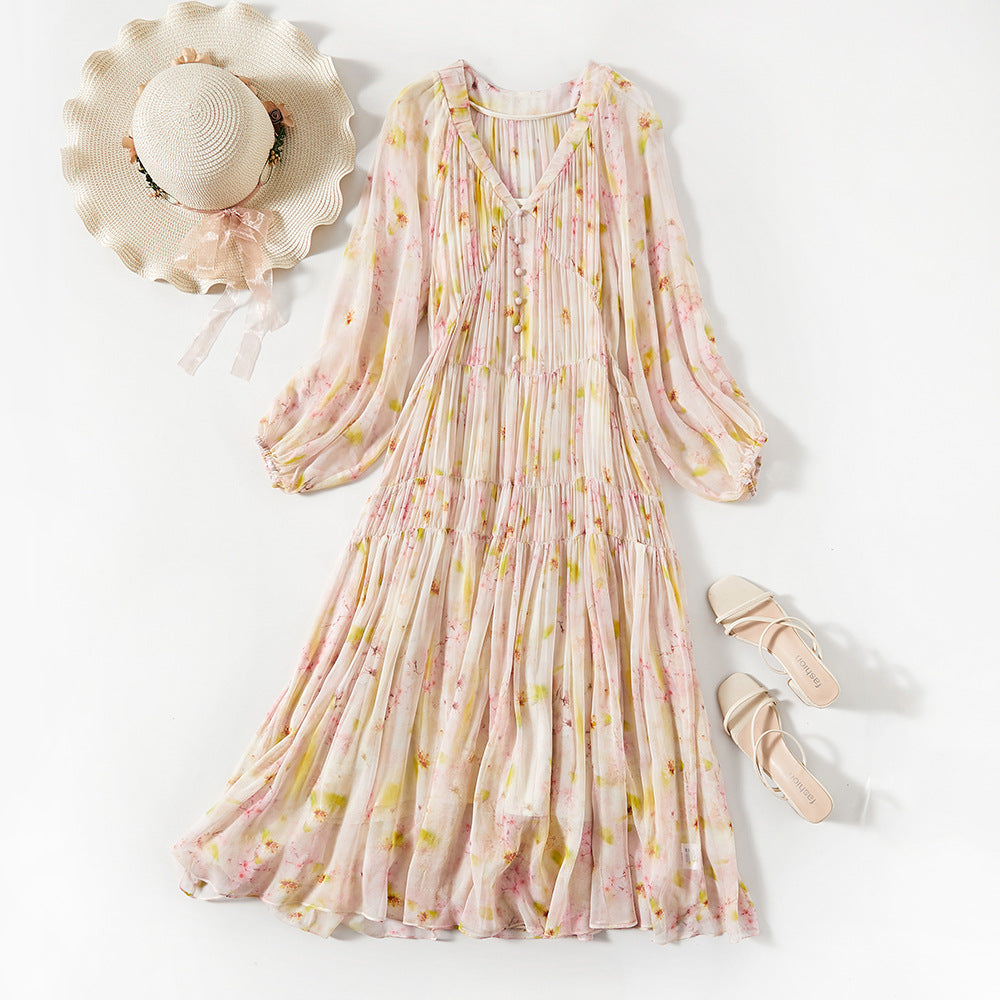 Romantic Floral Silk Midi Dress