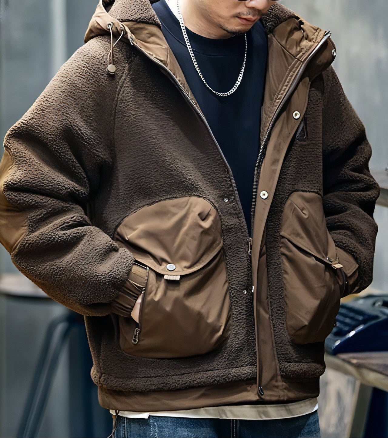Lambswool Hooded Coat For Men Loose And Warm