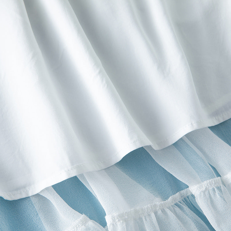 Elegant White Silk & Lace Embroidered Flared Midi Skirt
