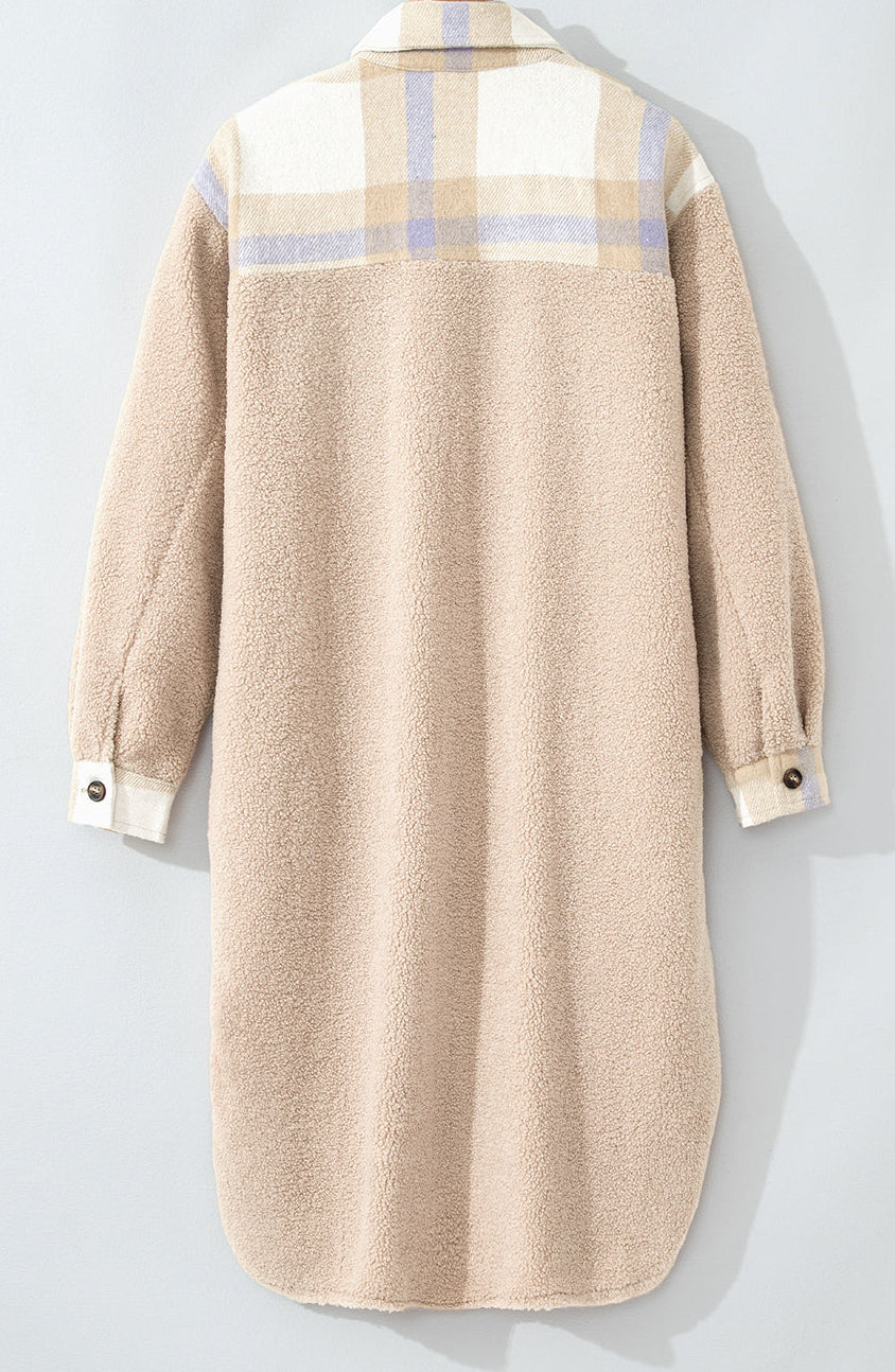 Plaid Patchwork Sherpa Long Coat