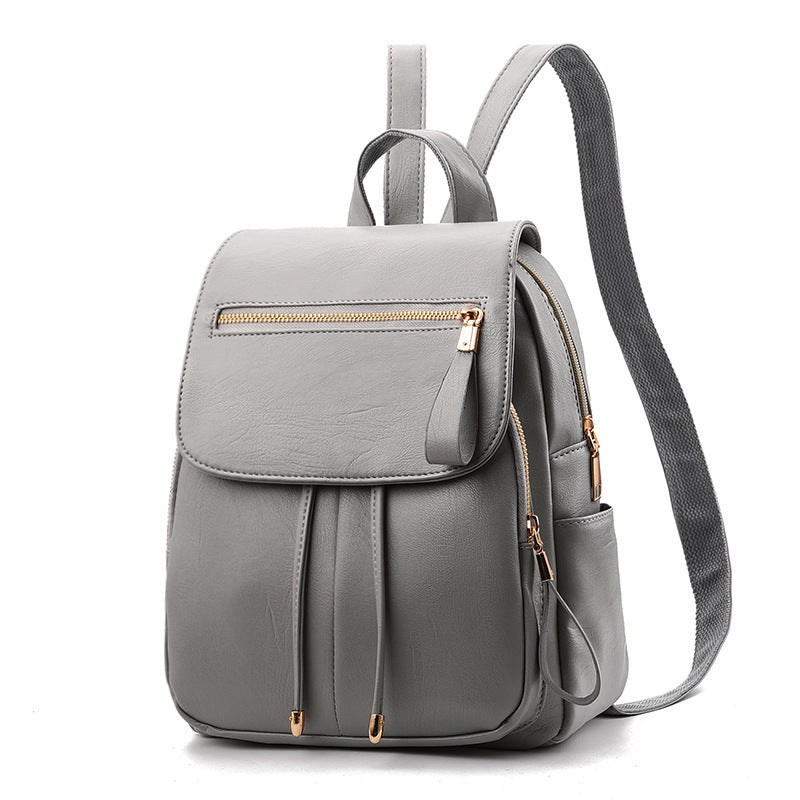 Women's Soft Leather Backpack — Gold Zip Detail