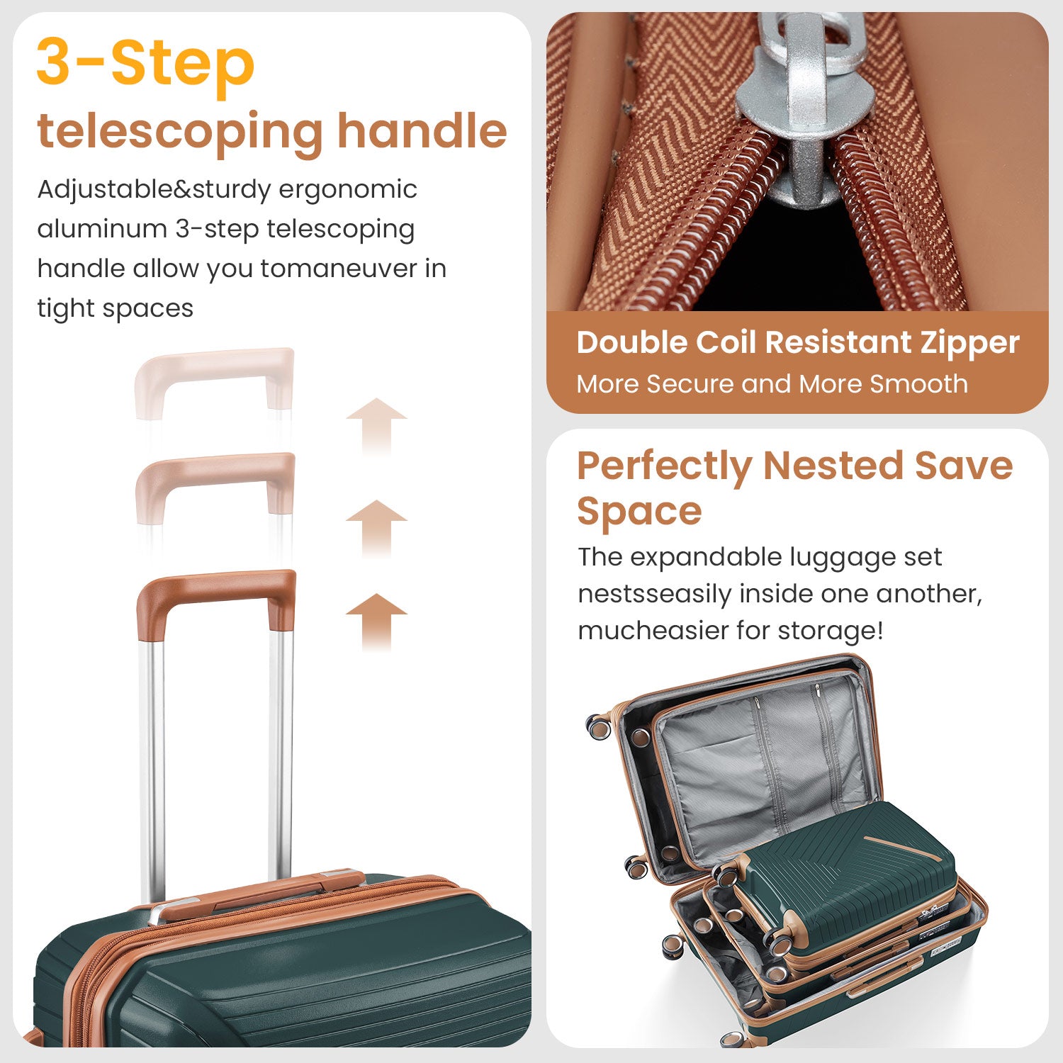 4-Piece PP Hard Shell Luggage Set with TSA Lock