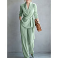 Women's Belted Wrap Blazer & Wide-Leg Trouser Suit