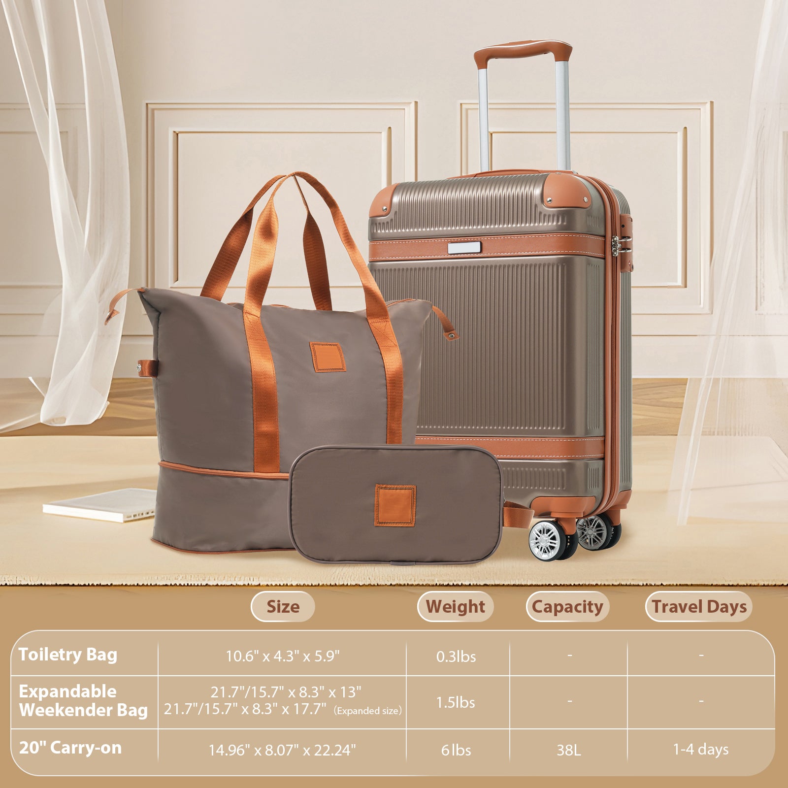3-Piece Hardshell Spinner Luggage Set with TSA Lock