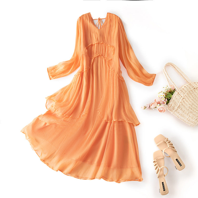 Women's Silk Tiered Ruffle Maxi Dress