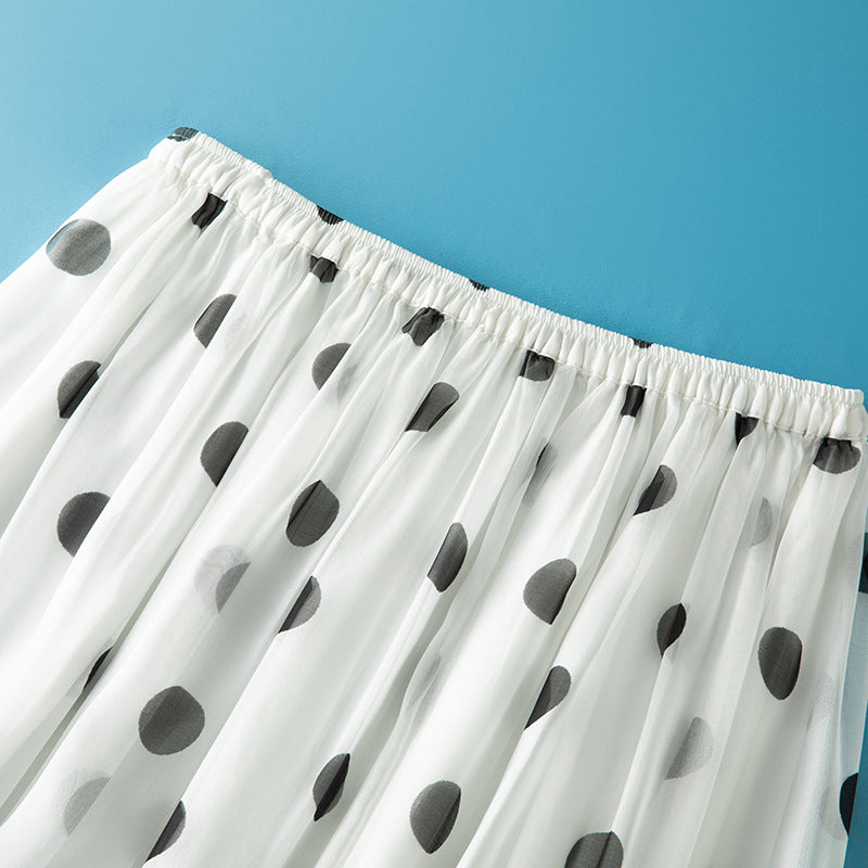 Polka Dot Chiffon Flowy Skirt