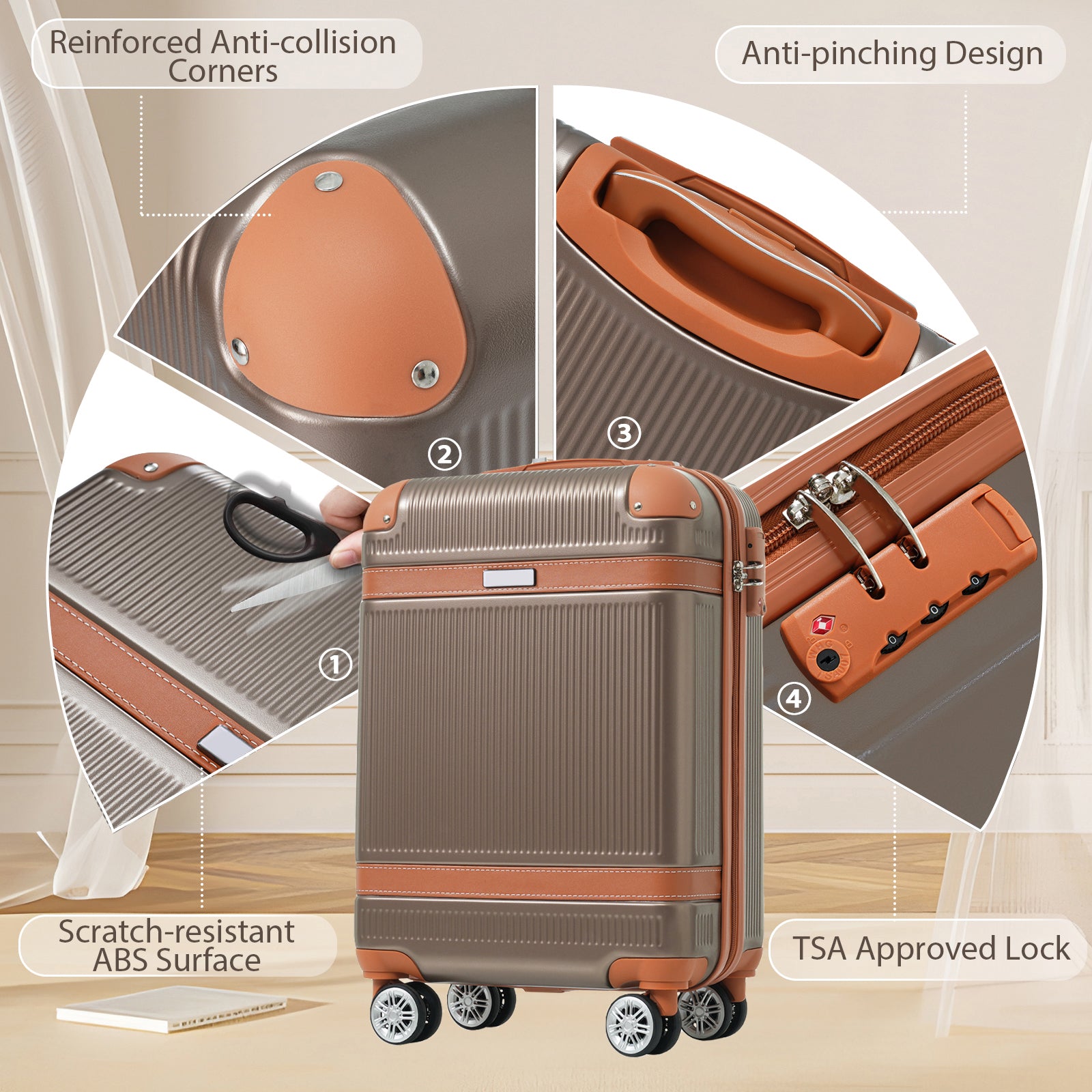 3-Piece Hardshell Spinner Luggage Set with TSA Lock
