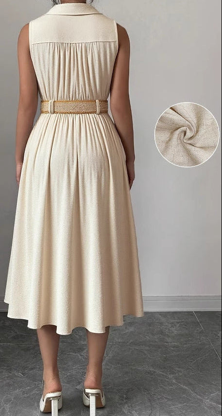 Women's V-Neck Sleeveless Belted A-Line Dress