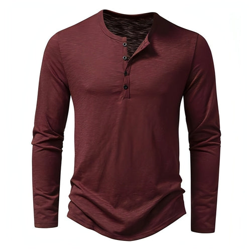 Men's Long Sleeve Henley T-Shirt – Button Placket Slim Fit
