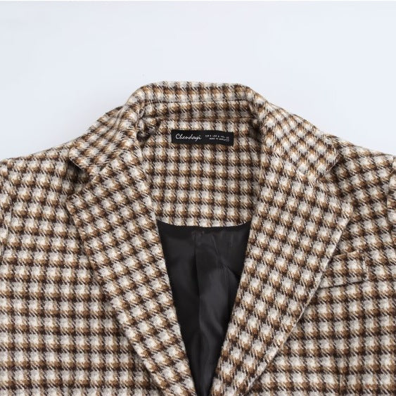 Retro Plaid Wool Look Coat