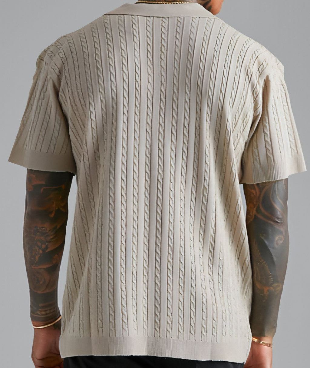 Cable Knit Short-Sleeve Shirt – Camp Collar Button-Up