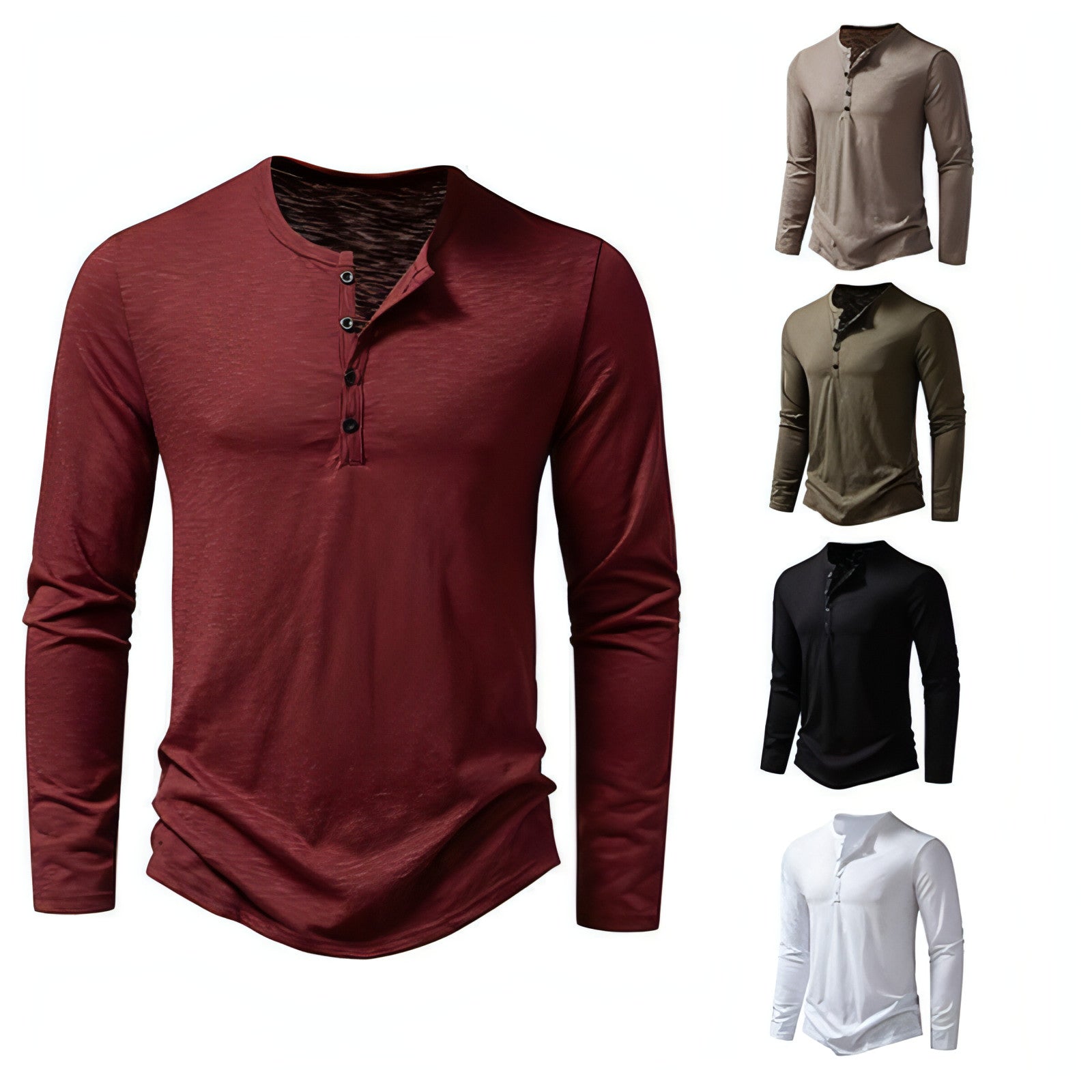 Men's Long Sleeve Henley T-Shirt – Button Placket Slim Fit