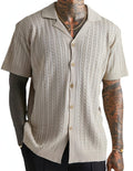 Cable Knit Short-Sleeve Shirt – Camp Collar Button-Up