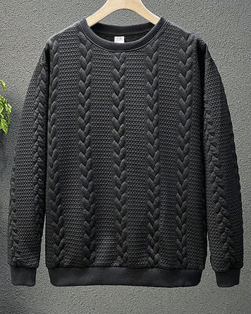 Men's Textured Cable Knit Sweatshirt – Crew Neck Pullover