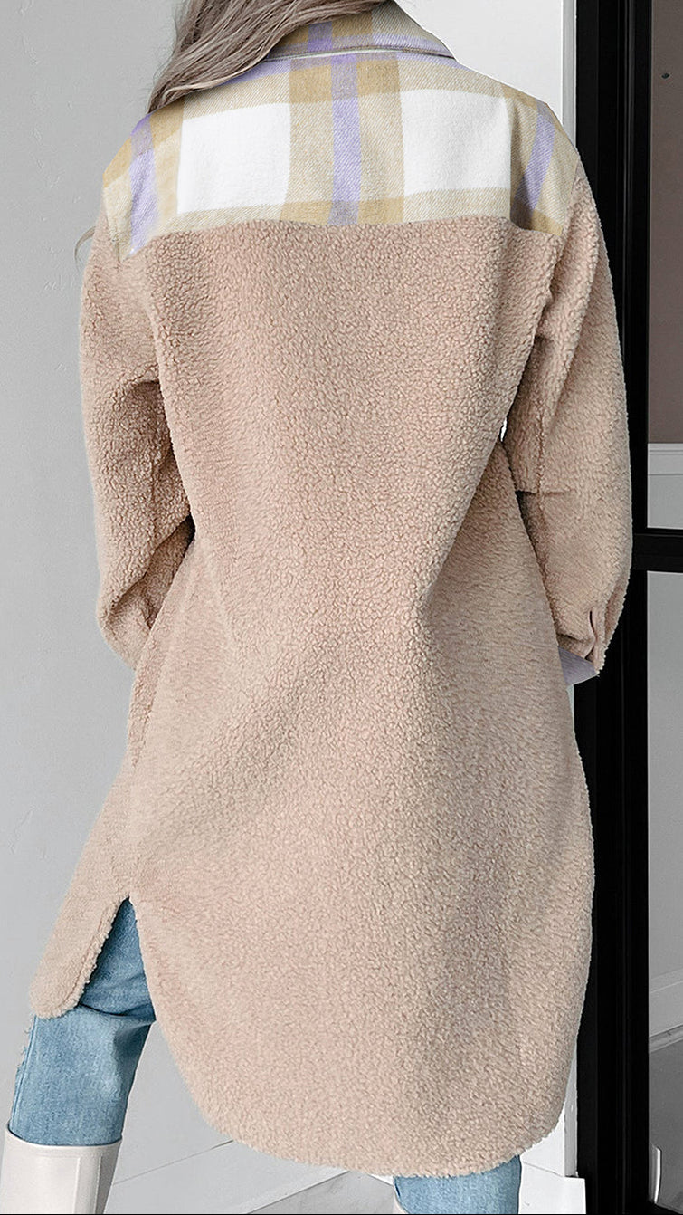 Plaid Patchwork Sherpa Long Coat