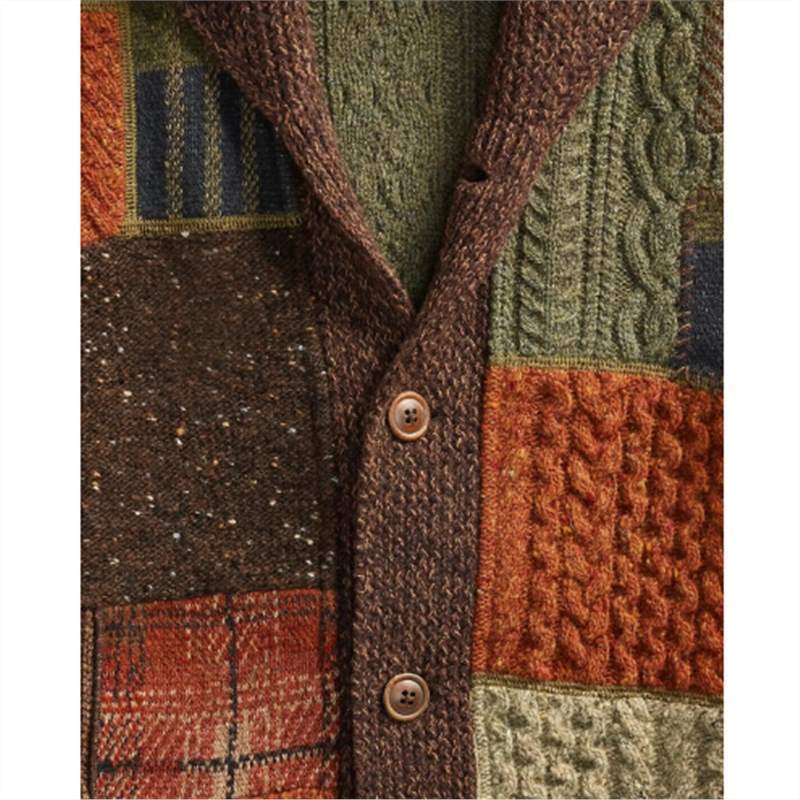 Men's Patchwork Knit Cardigan – Retro Colorblock Sweater Coat