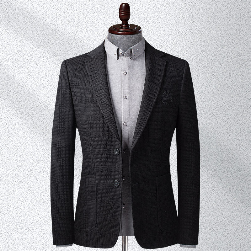 Men's Embroidered Textured Blazer – Smart Casual Plaid Weave