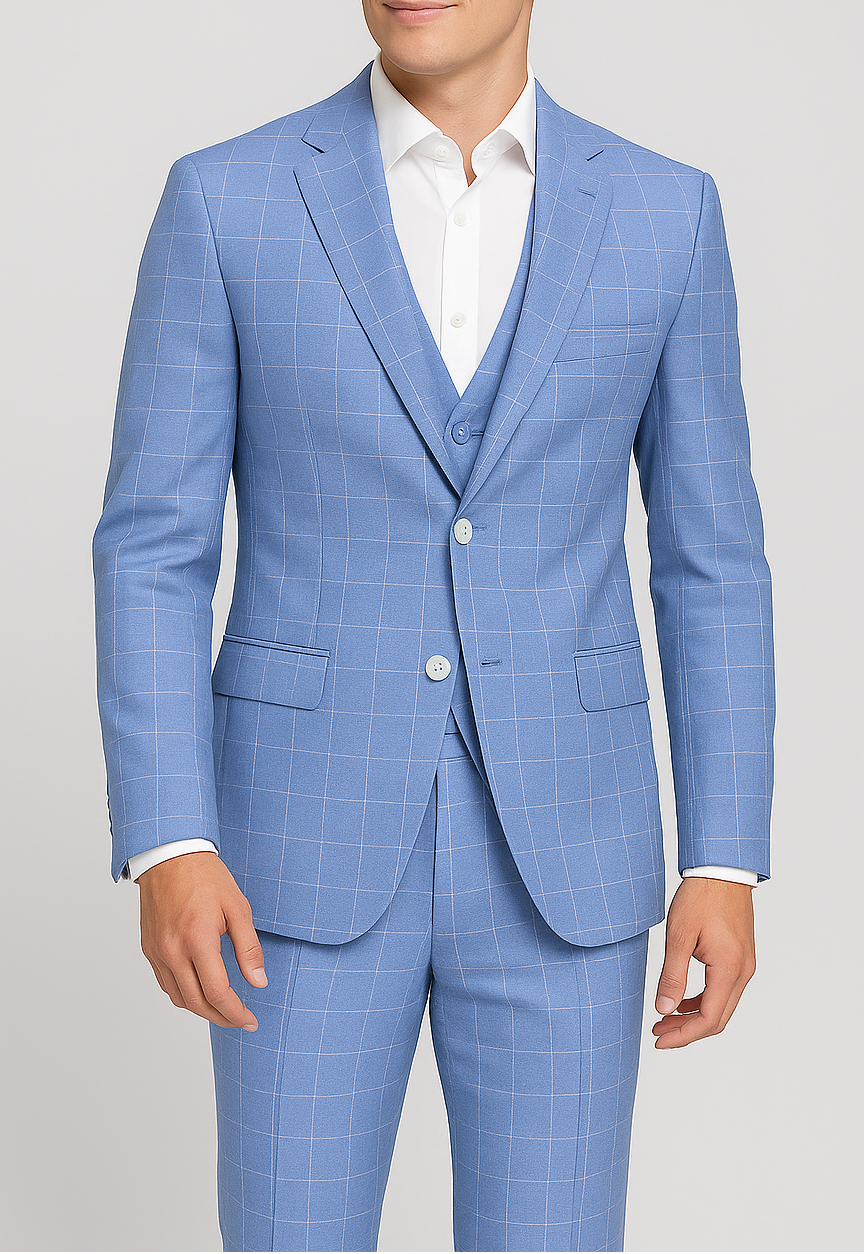 Three-Piece Suit – Light Blue Windowpane Check