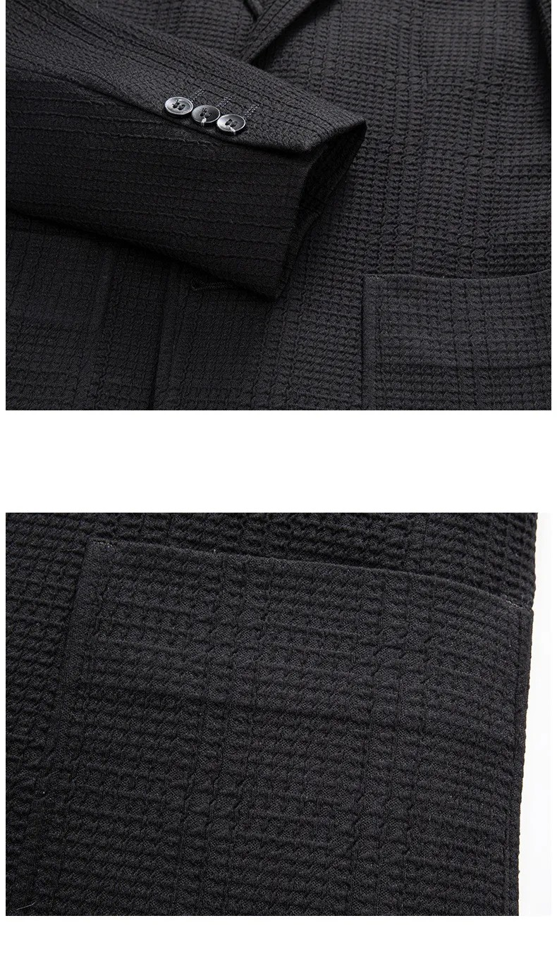 Men's Embroidered Textured Blazer – Smart Casual Plaid Weave