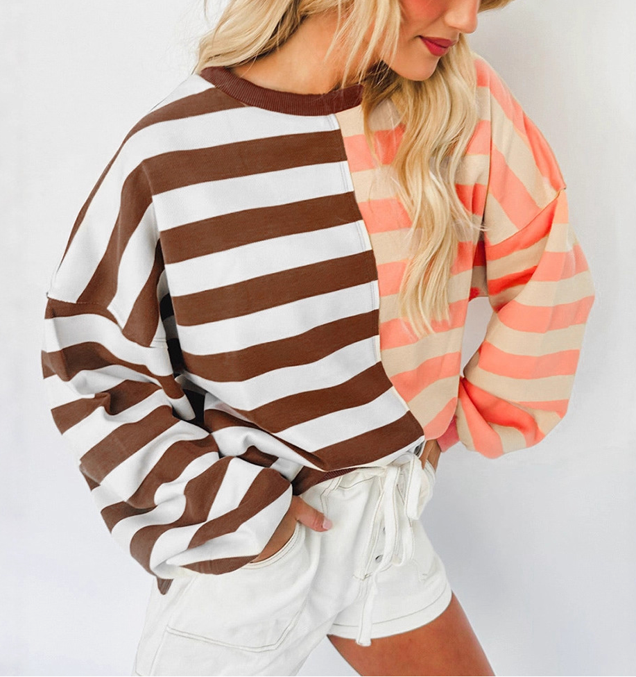Colorblock Stripe Oversized Sweatshirt – Crew Neck Pullover