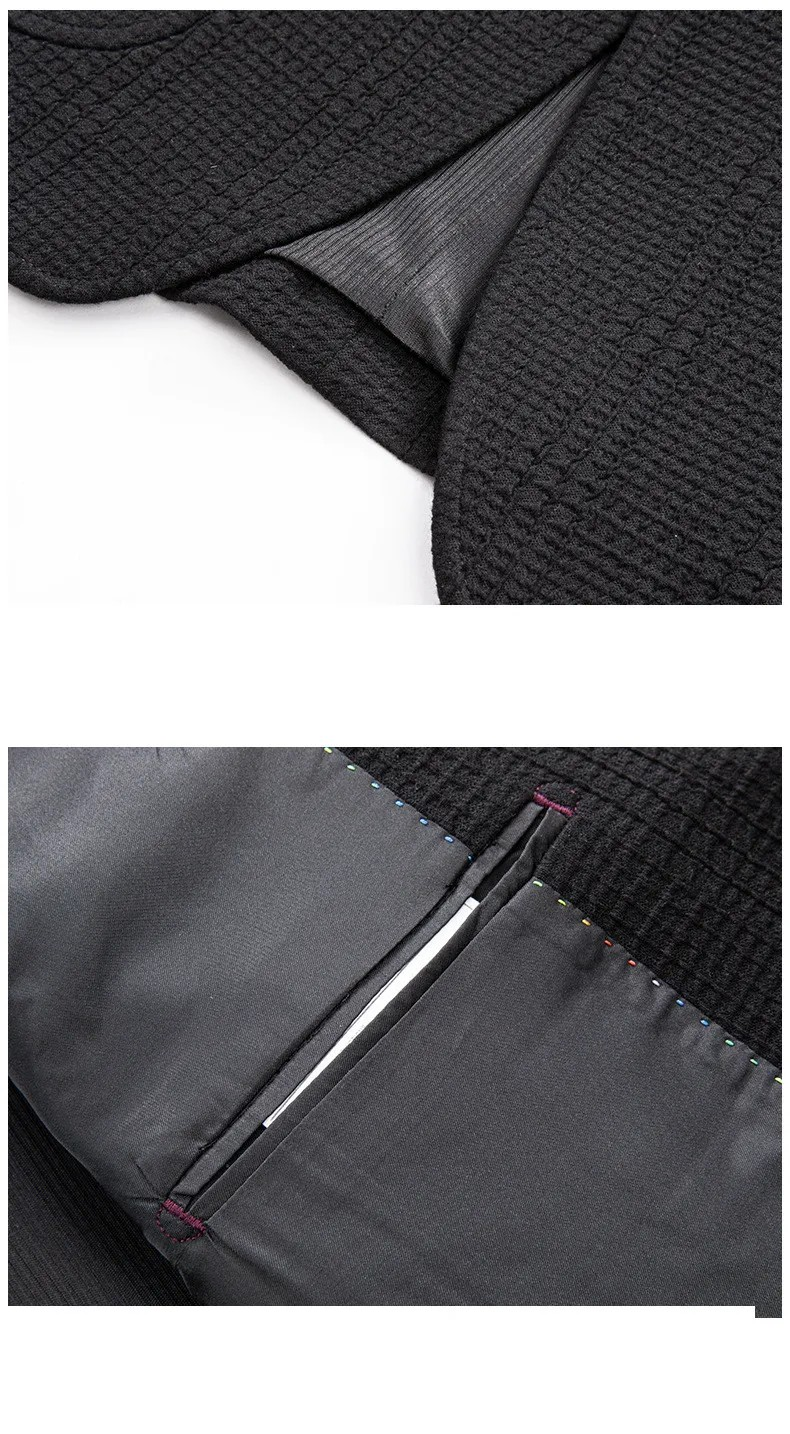 Men's Embroidered Textured Blazer – Smart Casual Plaid Weave