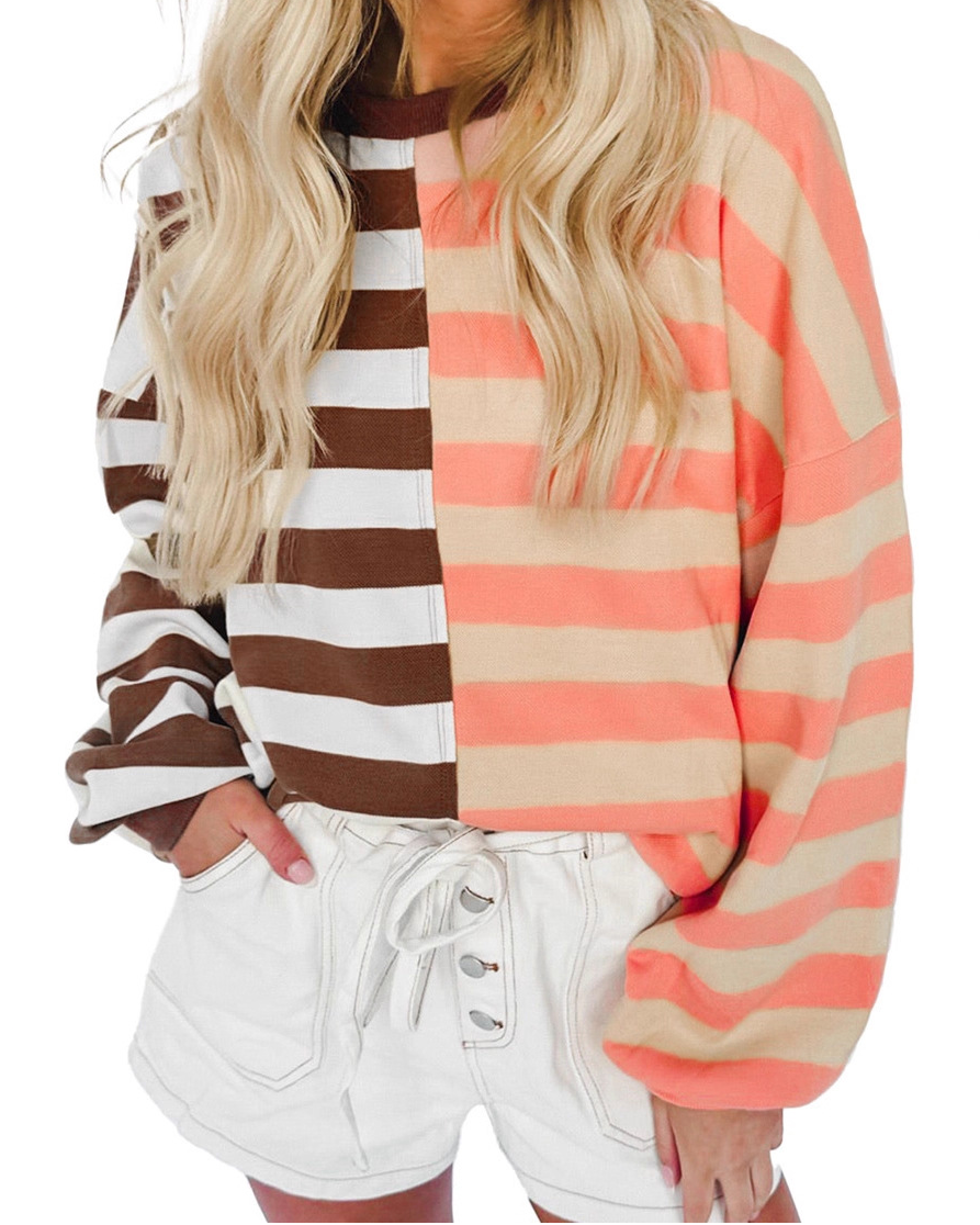 Colorblock Stripe Oversized Sweatshirt – Crew Neck Pullover