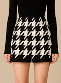 Houndstooth Woolen Cape Coat & Shorts Set