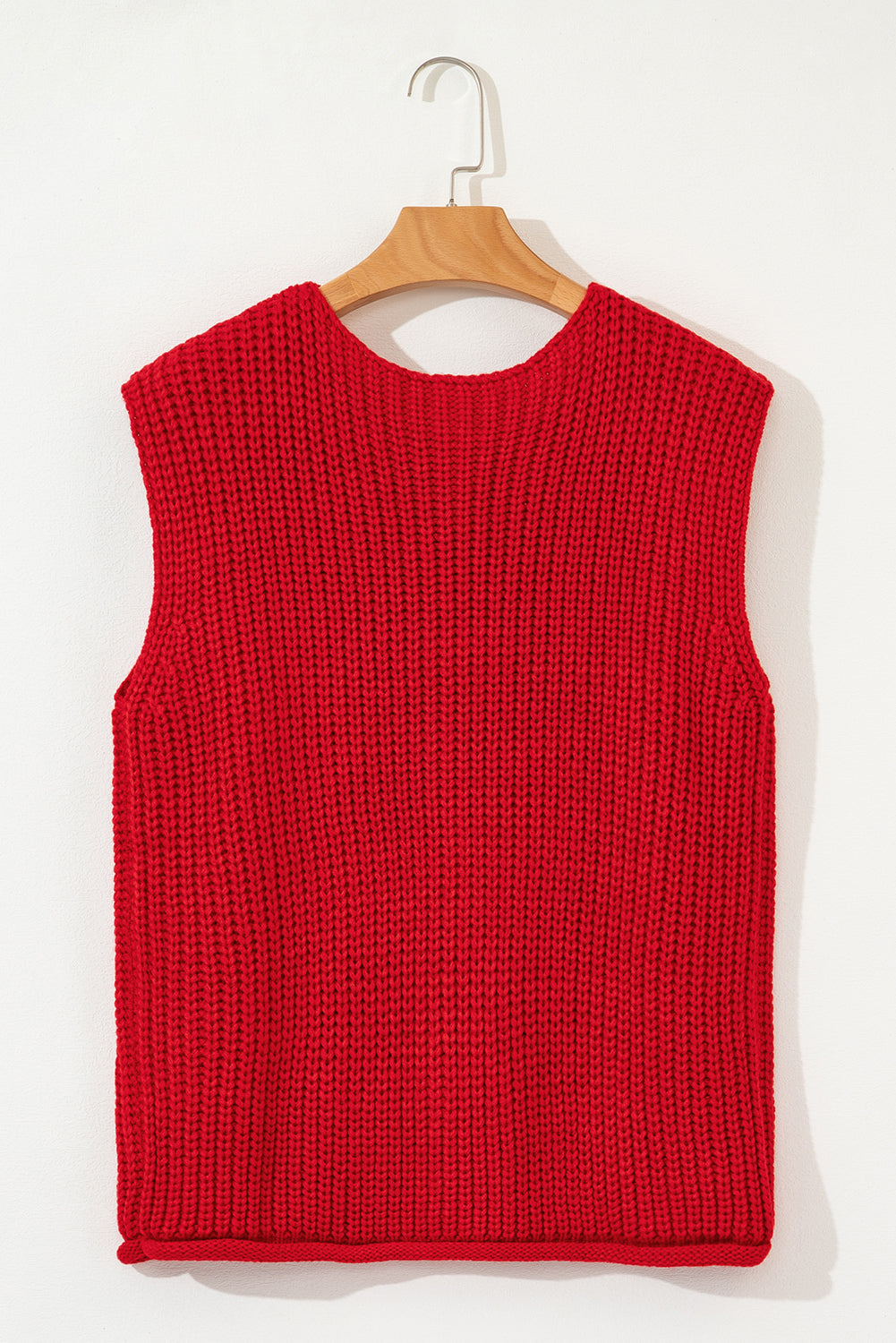 Chunky Ribbed Knit Sweater Vest – Statement Button Detail