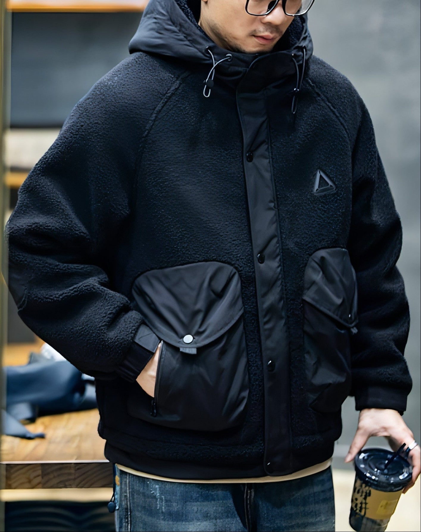 Lambswool Hooded Coat For Men Loose And Warm