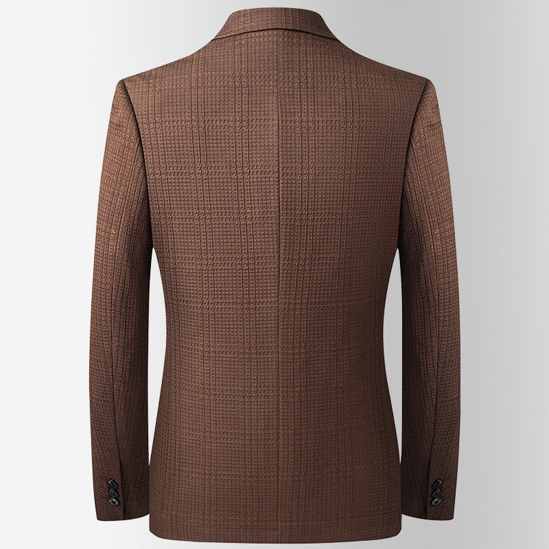 Men's Embroidered Textured Blazer – Smart Casual Plaid Weave