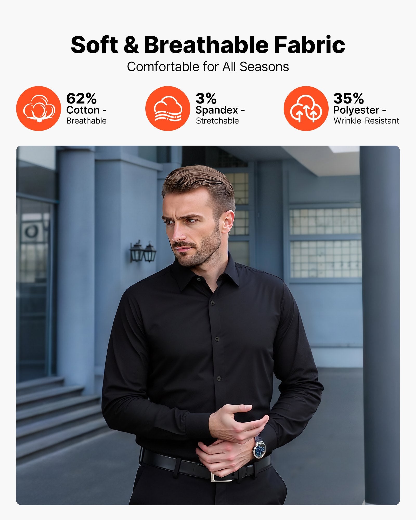 Men's Long Sleeve Dress Shirt – Slim Fit Wrinkle-Free