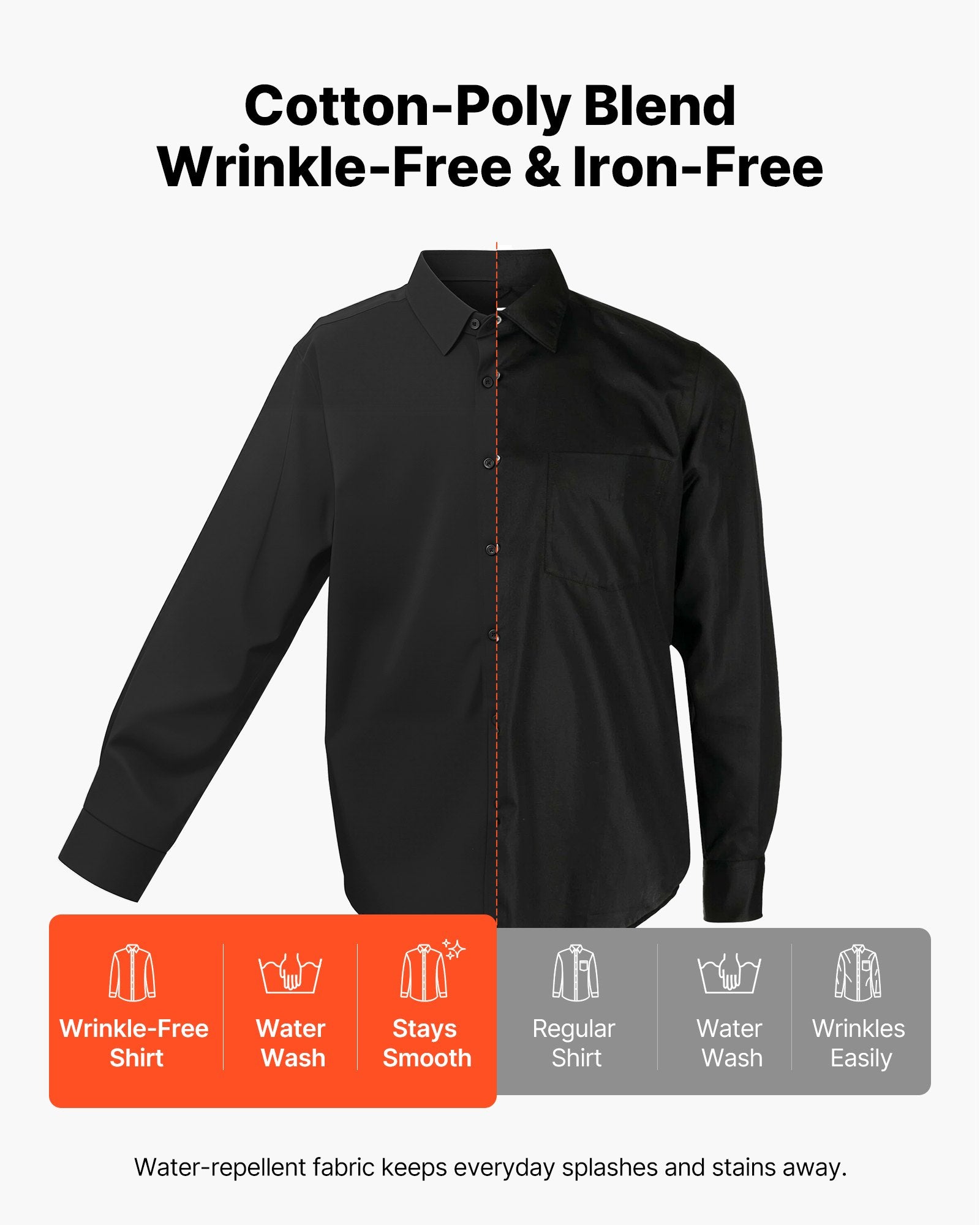 Men's Long Sleeve Dress Shirt – Slim Fit Wrinkle-Free